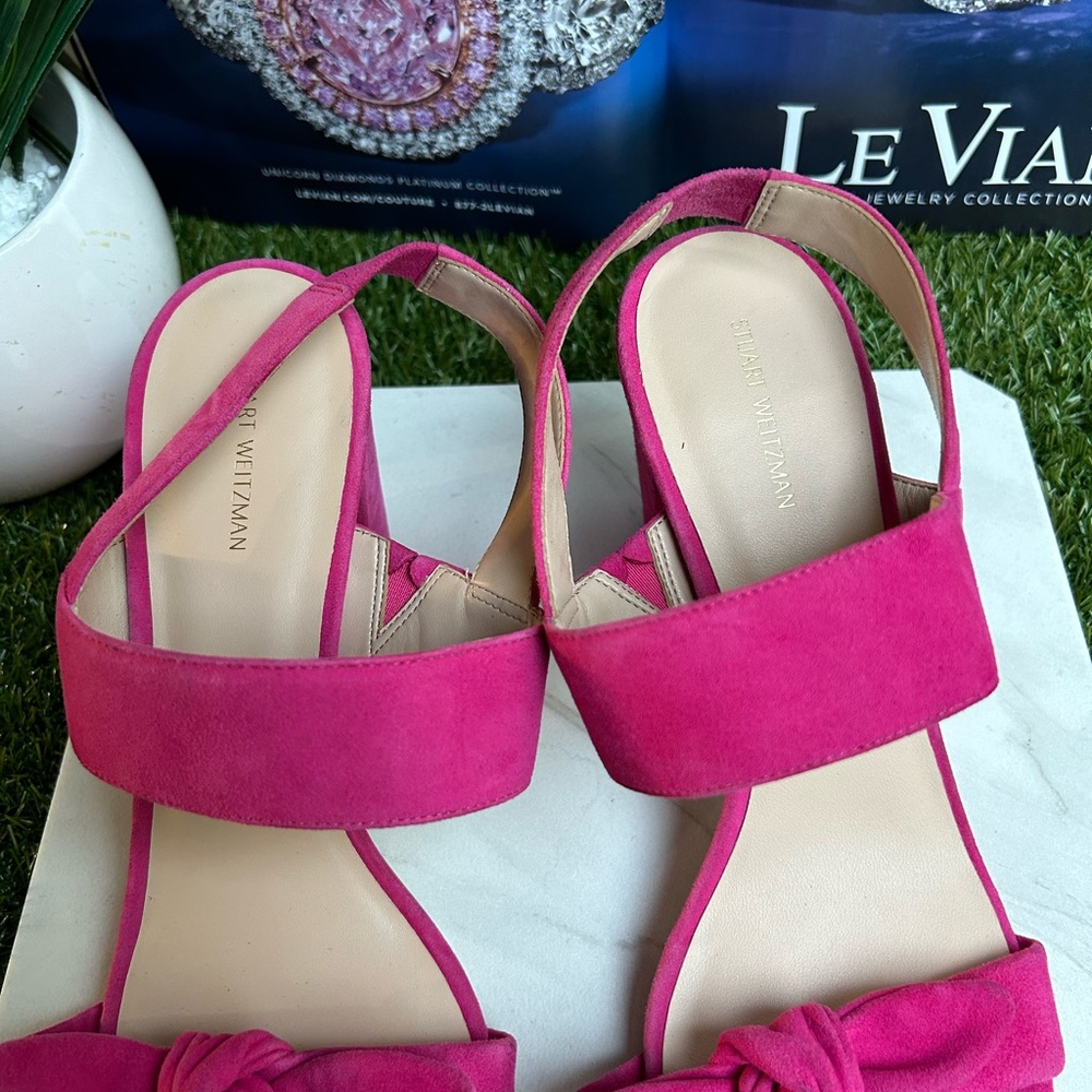 - STUART WEITZMANBandeau Block Heel Barbie Pink suede Leather size 12 - Picture 7 of 13